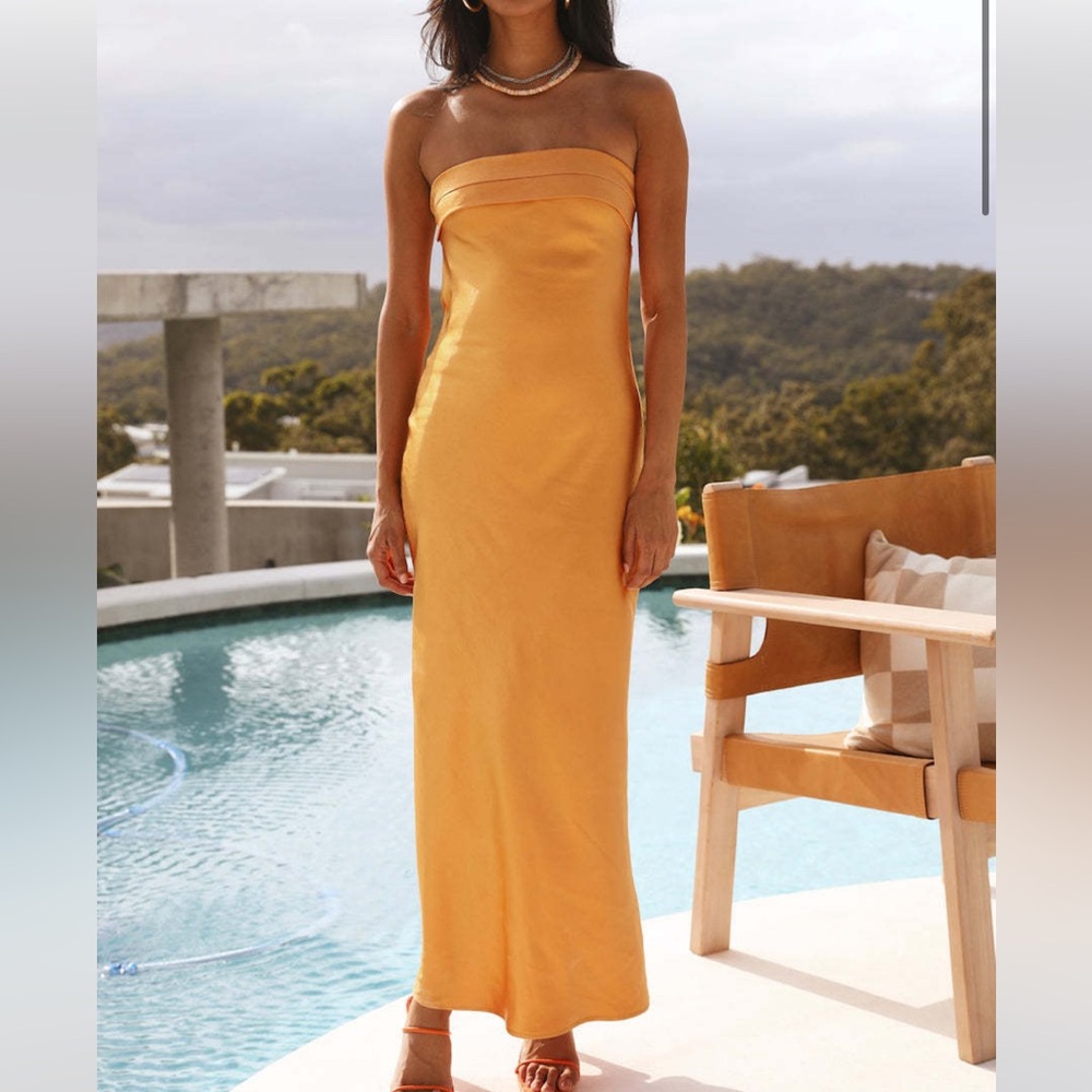 Satin Strapless Golden Dress